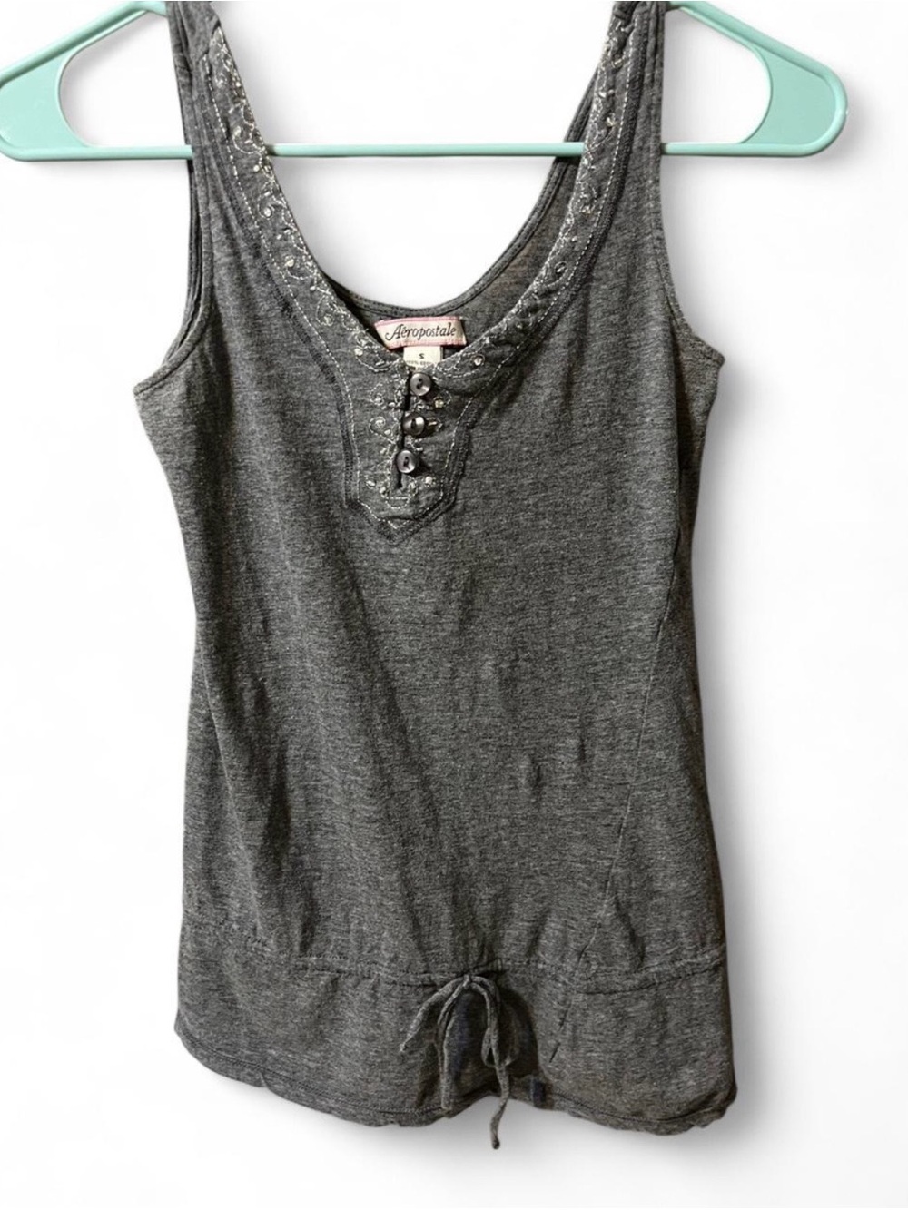 Aeropostale Gray Sleeveless Sequins Henley Tank Top